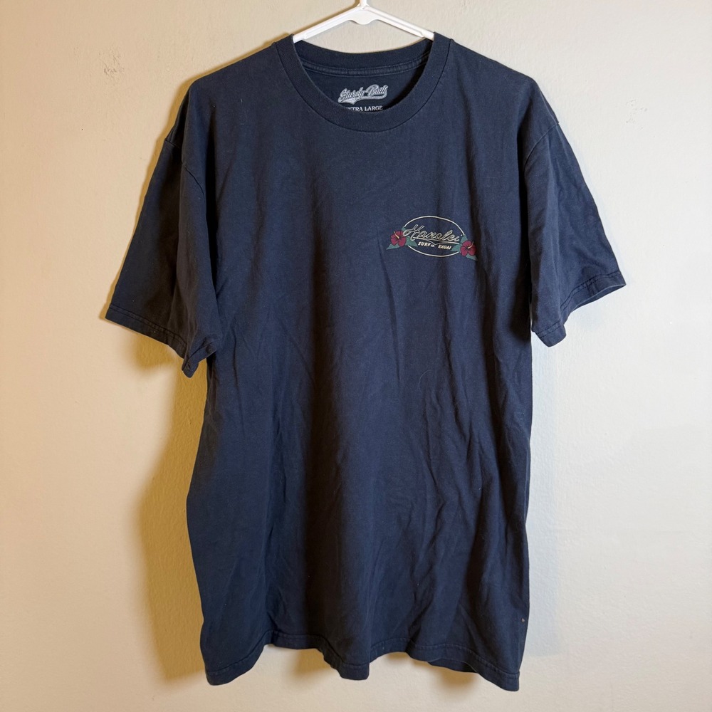 Hanalei Surf Co Kauai Graphic T-Shirt Mens XL Navy Blue Sturdy Built Hawaii Tee